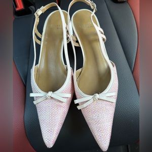 Pink tweed Stuart Weitzman slingback heels